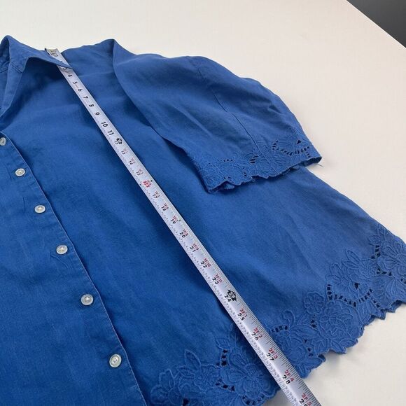 Jones New York 3X Linen Tunic Top Blue Eyelet Lace Relaxed Boho Coastal - Picture 7 of 11